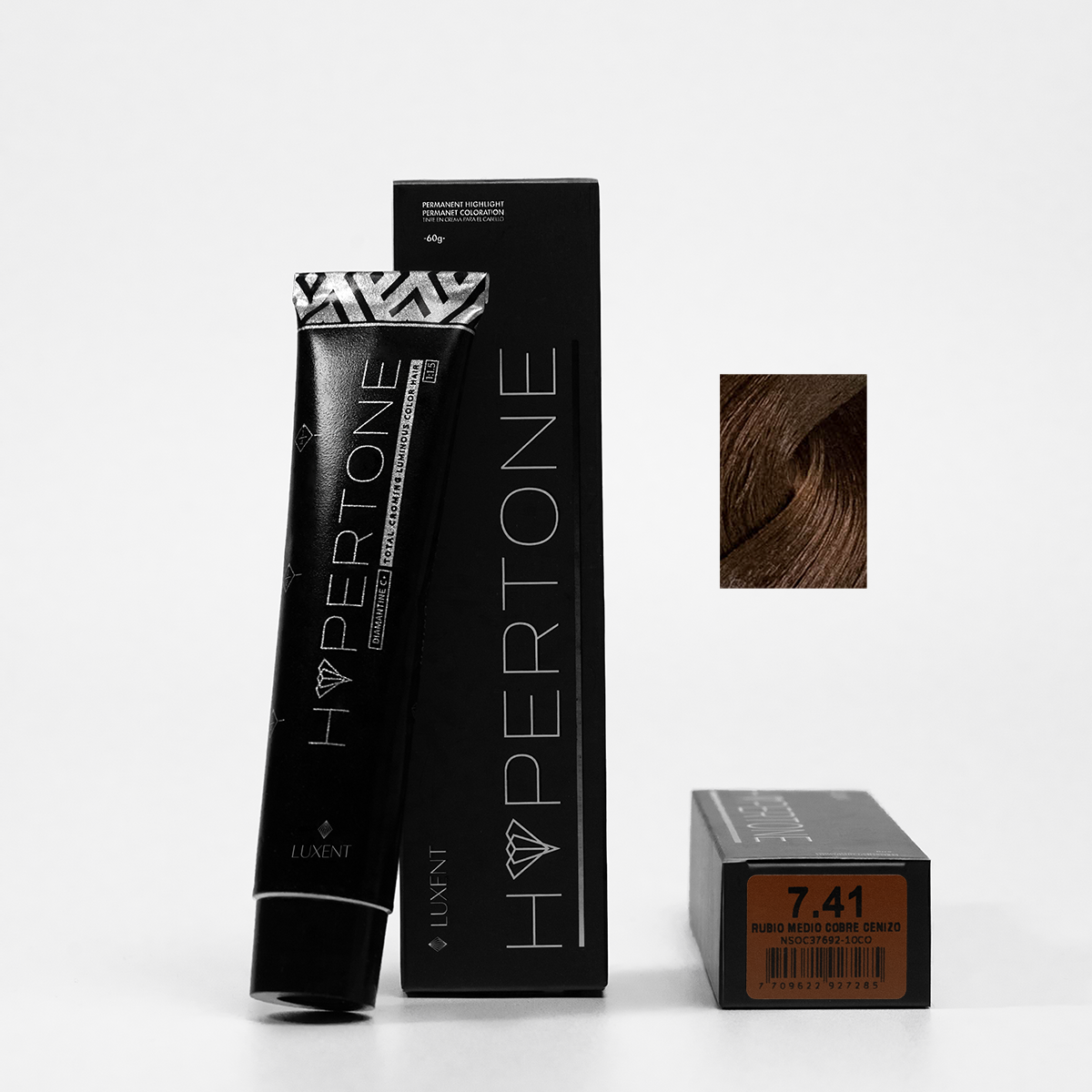 Tinte capilar Hypertone 7.41 Rubio Medio Cobre Cenizo. Coloración profesional para cabello - Luxent Professional