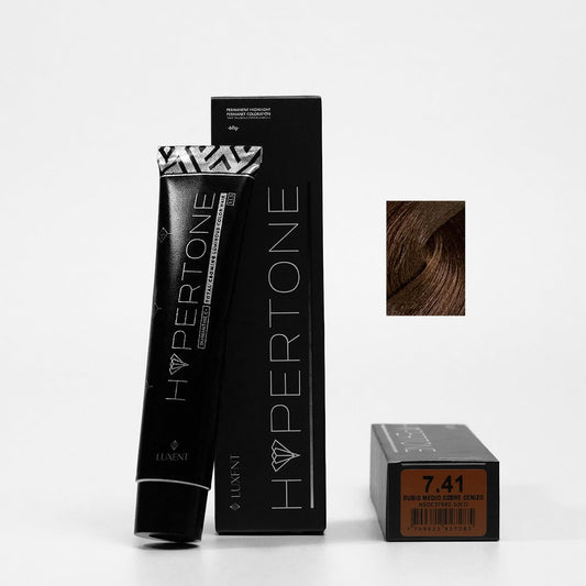 Tinte capilar Hypertone 7.41 Rubio Medio Cobre Cenizo. Coloración profesional para cabello | L'xent Professional