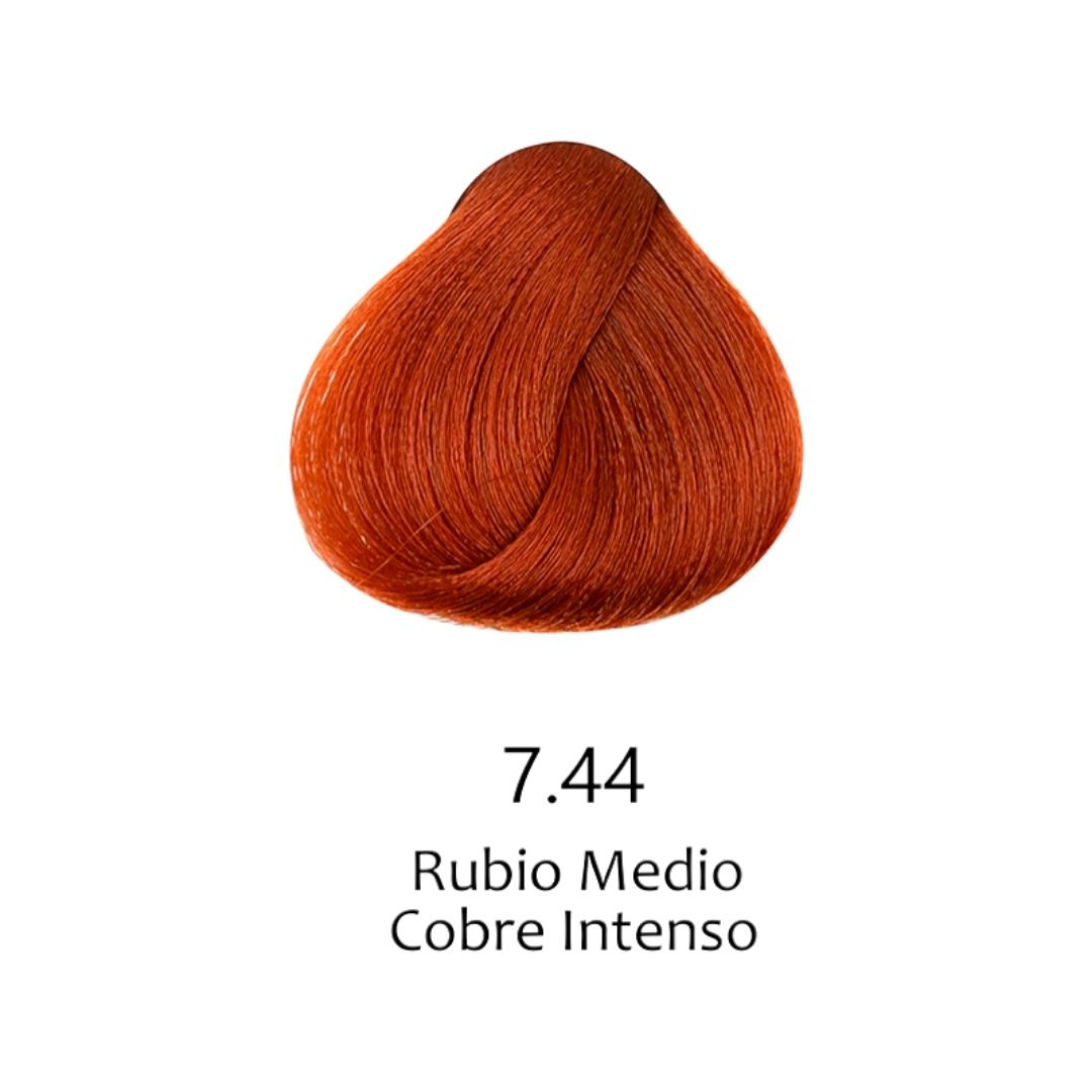 Muestra de color de tinte capilar 7.44 Rubio Medio Cobre Intenso para cabello profesional - Luxent Professional