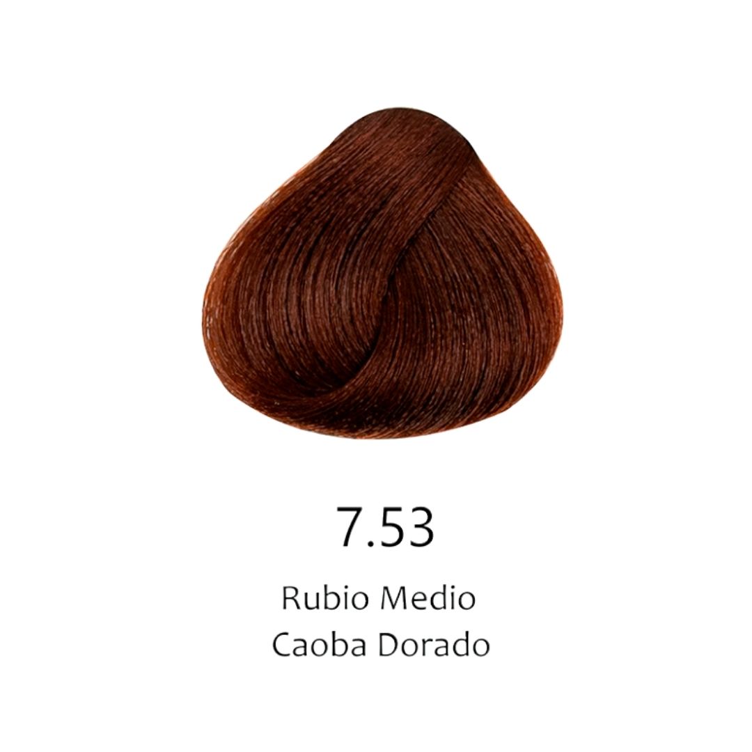 Muestra de color de tinte 7.53 Rubio Medio Caoba Dorado para cabello profesional - Luxent Professional