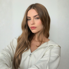 Mujer con cabello castaño claro ondulado, mostrando un look natural y saludable - Luxent Professional