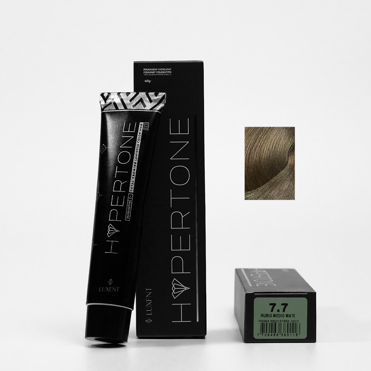 Tinte capilar HyperTone 7.7 Rubio Medio Mate, color profesional para cabello - Luxent Professional