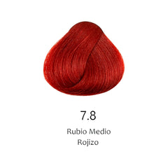Mechón de cabello teñido color Rubio Medio Rojizo 7.8 para tintes profesionales - Luxent Professional