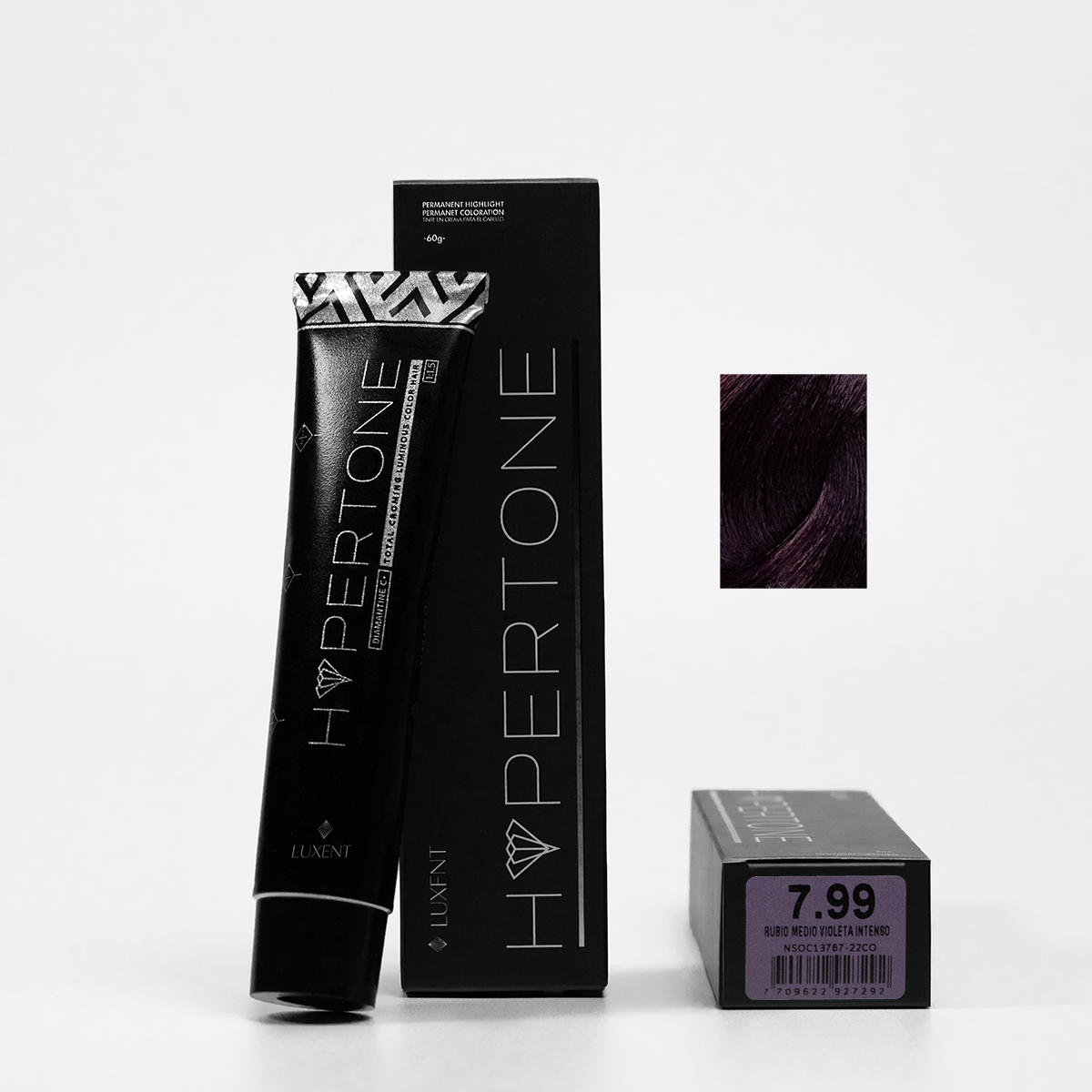Tinte capilar profesional Hypertone 7.99 Rubio Medio Violeta Intenso. Muestra de color violet - Luxent Professional