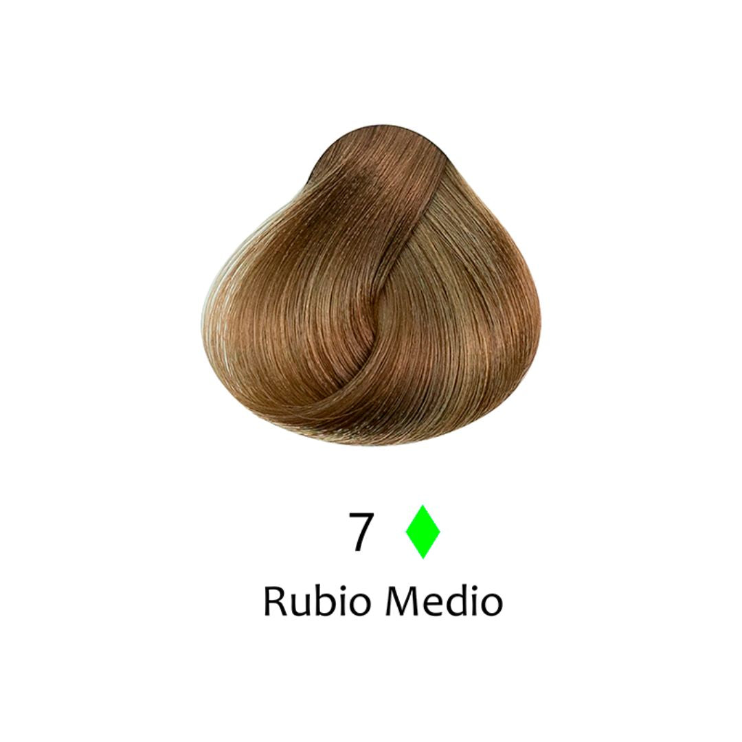 Muestra de color de tinte capilar Rubio Medio número 7. Tono profesional para cabello. - Luxent Professional