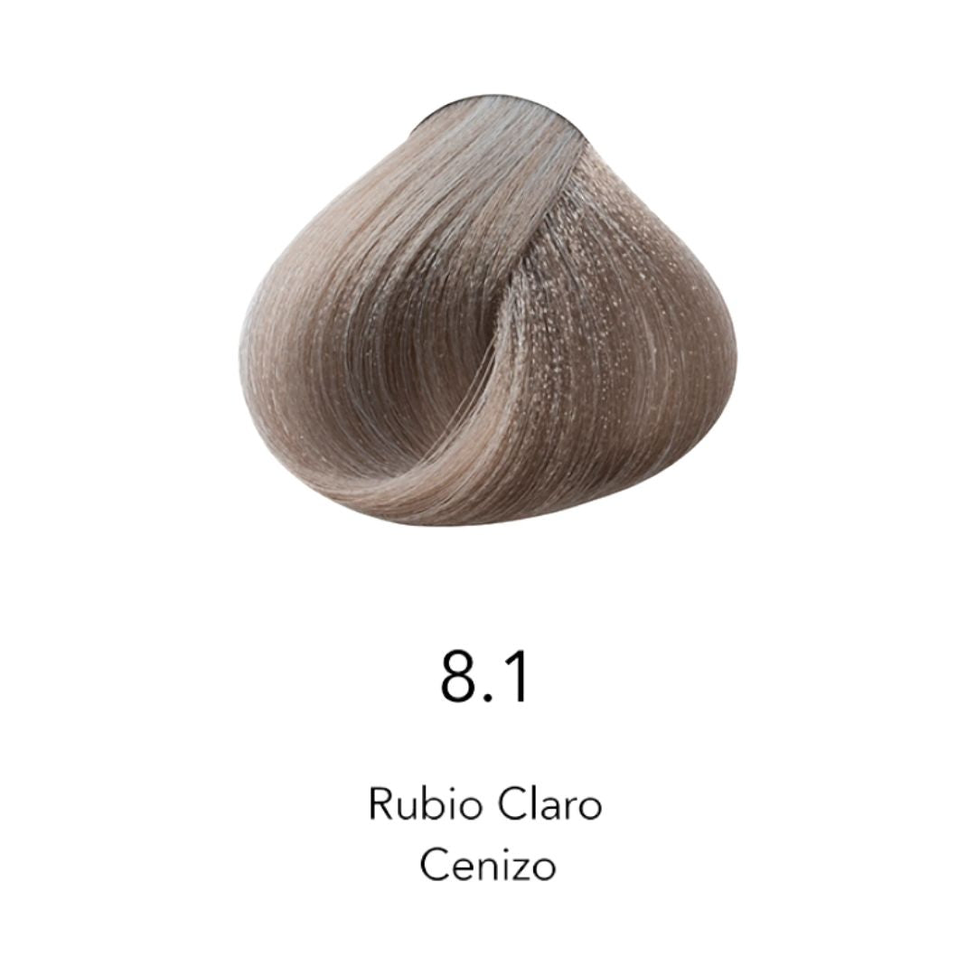 Muestra de color de tinte 8.1 Rubio Claro Cenizo para cabello profesional - Luxent Professional