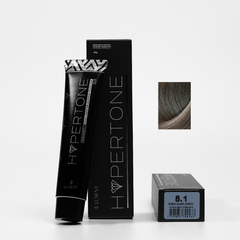 Tinte capilar profesional Hypertone 8.1 Rubio Claro Cenizo, tubo y caja. - Luxent Professional