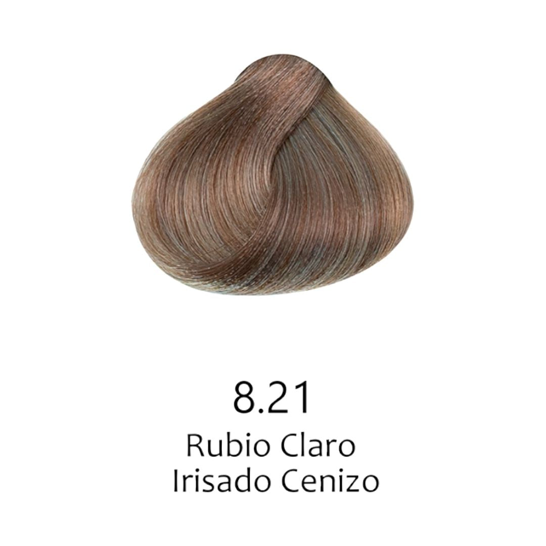 Muestra de color de tinte 8.21 Rubio Claro Irisado Cenizo para cabello profesional - Luxent Professional