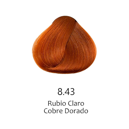 Muestra de color de tinte 8.43 Rubio Claro Cobre Dorado para cabello profesional | L'xent Professional