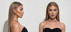 Modelo con cabello rubio liso y brillante, mostrando resultados de productos capilares - Luxent Professional