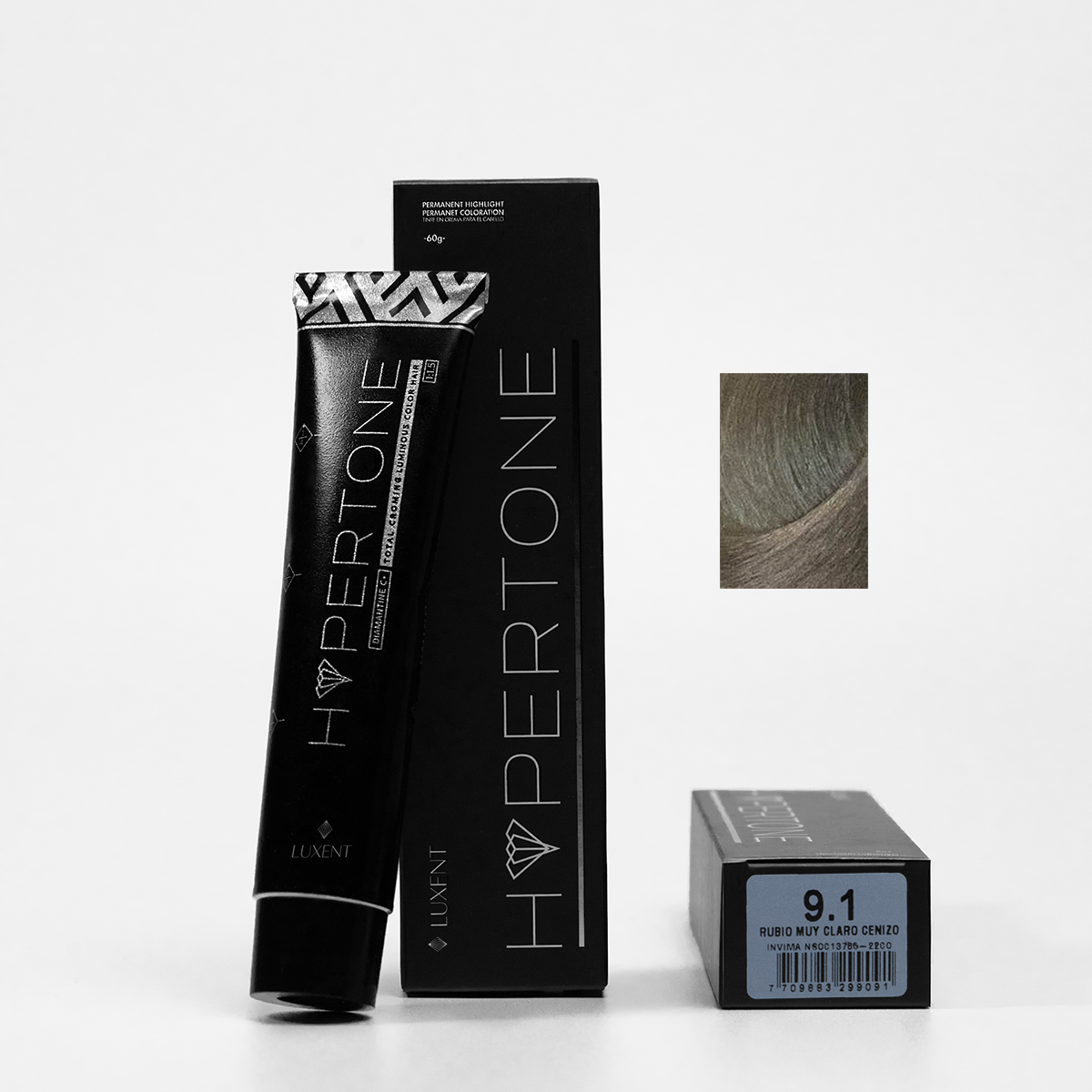 Tinte profesional Hypertone 9.1 Rubio Muy Claro Cenizo para cabello - Luxent Professional