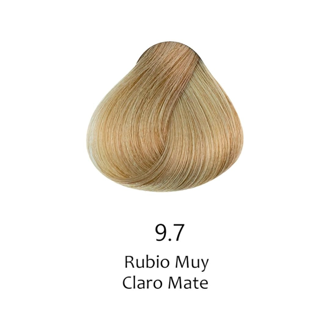 Muestra de color de tinte 9.7 Rubio Muy Claro Mate para cabello profesional - Luxent Professional