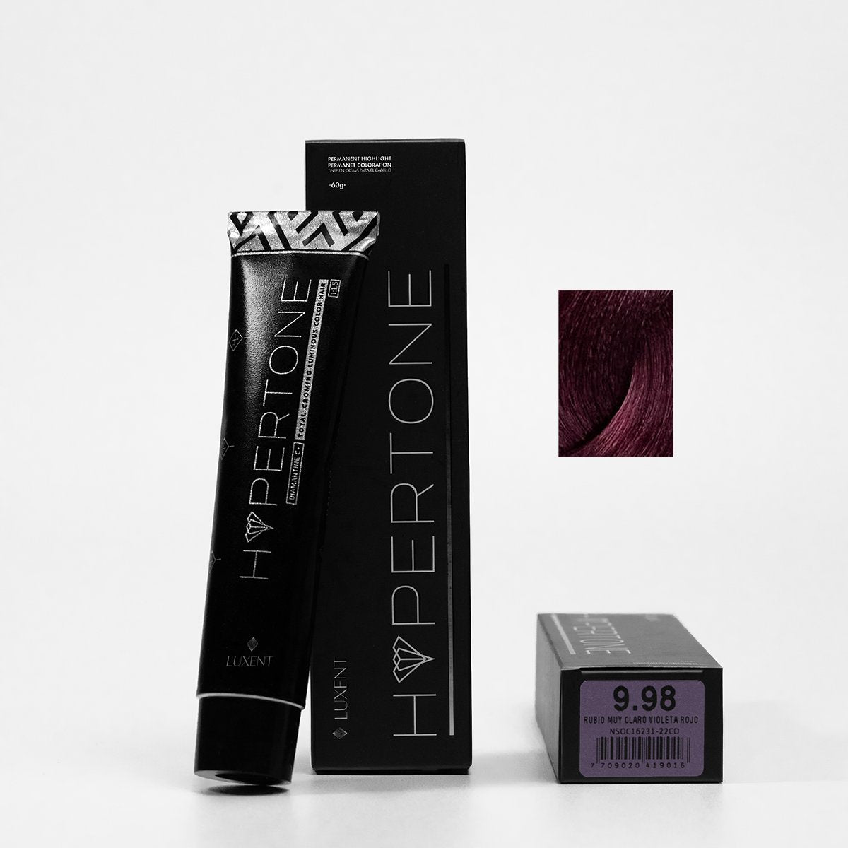 Tinte capilar Hypertone 9.98 Rubio Muy Claro Violeta Rojo, tubo y caja. | L'xent Professional