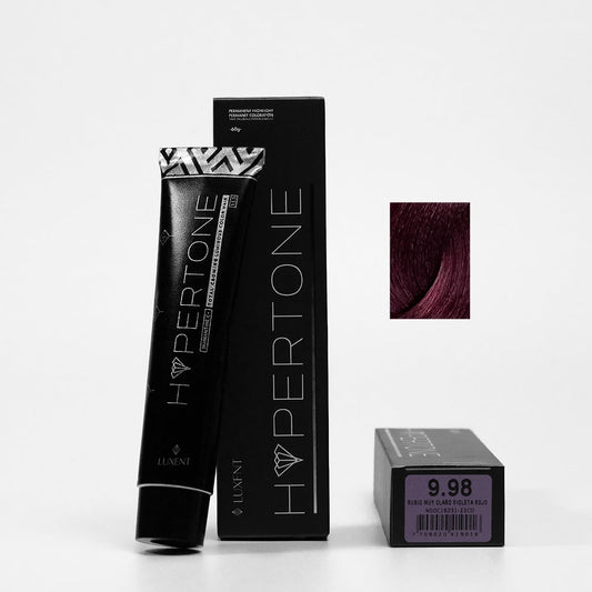 Tinte capilar Hypertone 9.98 Rubio Muy Claro Violeta Rojo, tubo y caja. | L'xent Professional