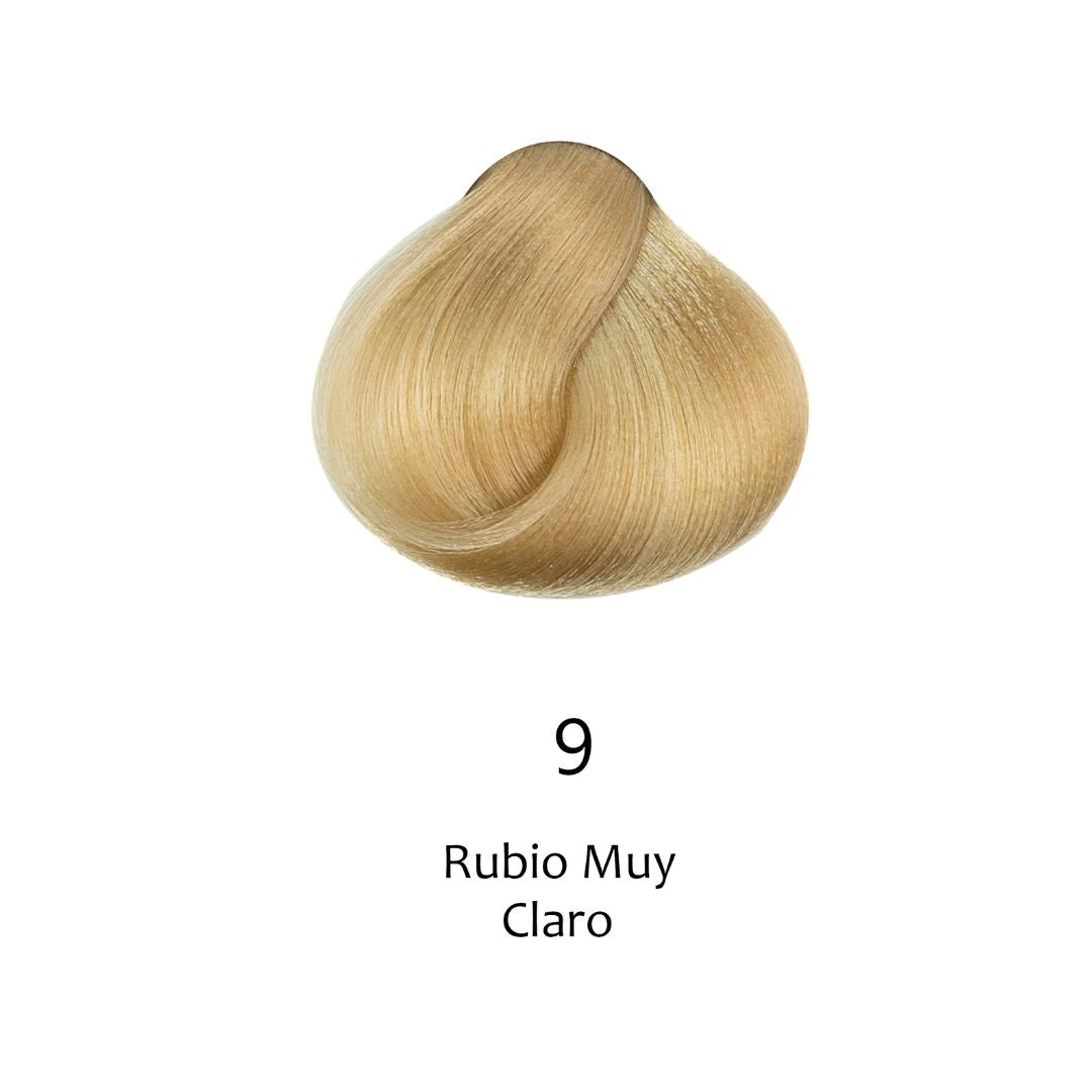 Muestra de color de tinte profesional 9 Rubio Muy Claro para cabello. - Luxent Professional