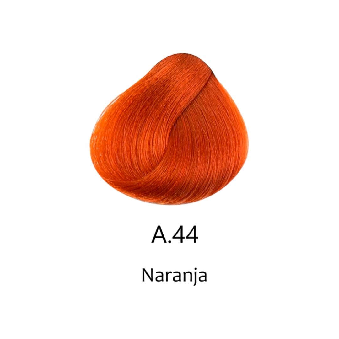 Mechón de cabello teñido naranja A.44. Tinte profesional vibrante para cabello. - Luxent Professional
