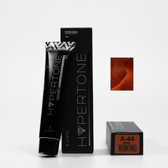 Tinte capilar permanente Luxent Hypertone A-44 Naranja, tubo y caja con muestra de color. - Luxent Professional