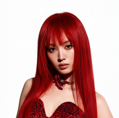Modelo con cabello rojo intenso y brillante, mostrando un color vibrante y saludable - Luxent Professional