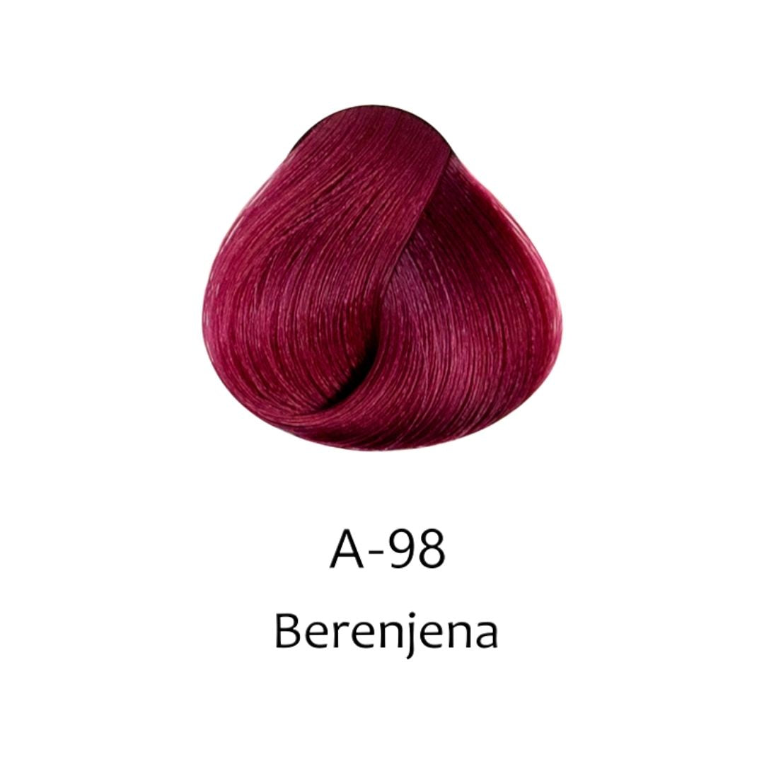 Muestra de color de tinte capilar A-98 Berenjena. Tinte profesional para cabello. - Luxent Professional