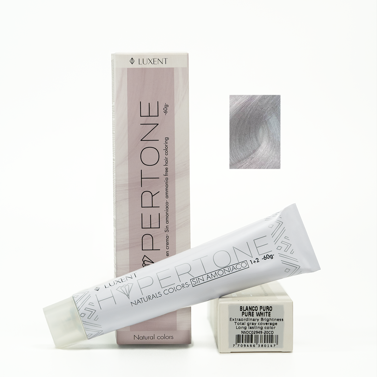 Tinte capilar Luxent Hypertone Blanco Puro Pure White, caja y tubo. - Luxent Professional