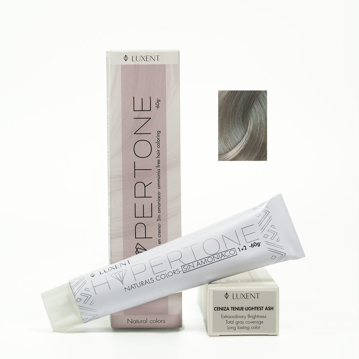 Tinte capilar Luxent Hypertone Ceniza Tenue-Lightest Ash, sin amoniaco, para brillo y cobertu - Luxent Professional