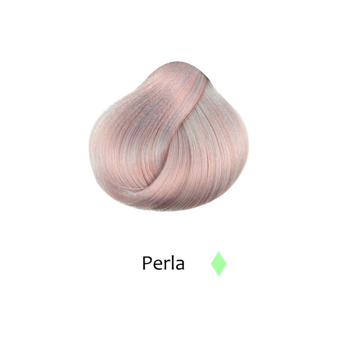 Muestra de color de tinte capilar Perla. Tono rubio claro con matices rosados y grises - Luxent Professional